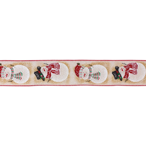 Melrose Whimsical Snowman Ribbon, Set of 22.5"x10 Yds, Beige/Red/White - 87059DS