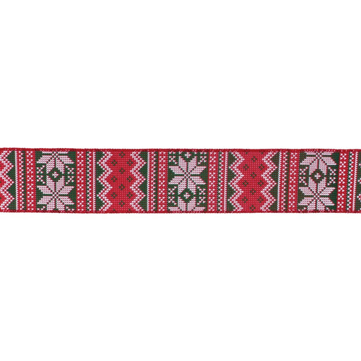 Melrose Nordic Snowflake Pattern Ribbon, Set/22.5"x10 Yds, Red/White - 87060DS