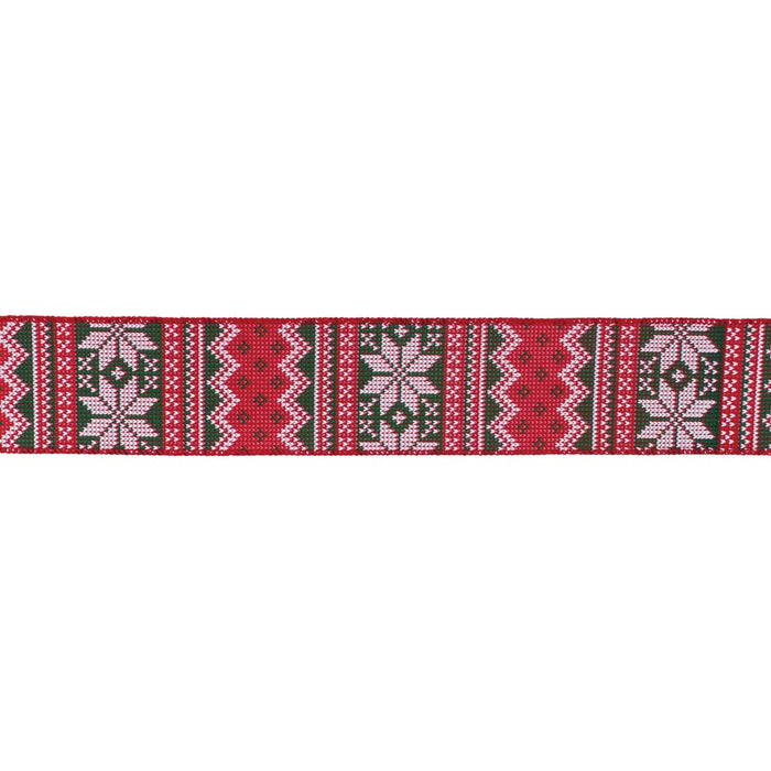 Melrose Nordic Snowflake Pattern Ribbon, Set/22.5"x10 Yds, Red/White - 87060DS