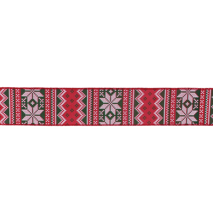 Melrose Nordic Snowflake Pattern Ribbon, Set/22.5"x10 Yds, Red/White - 87060DS