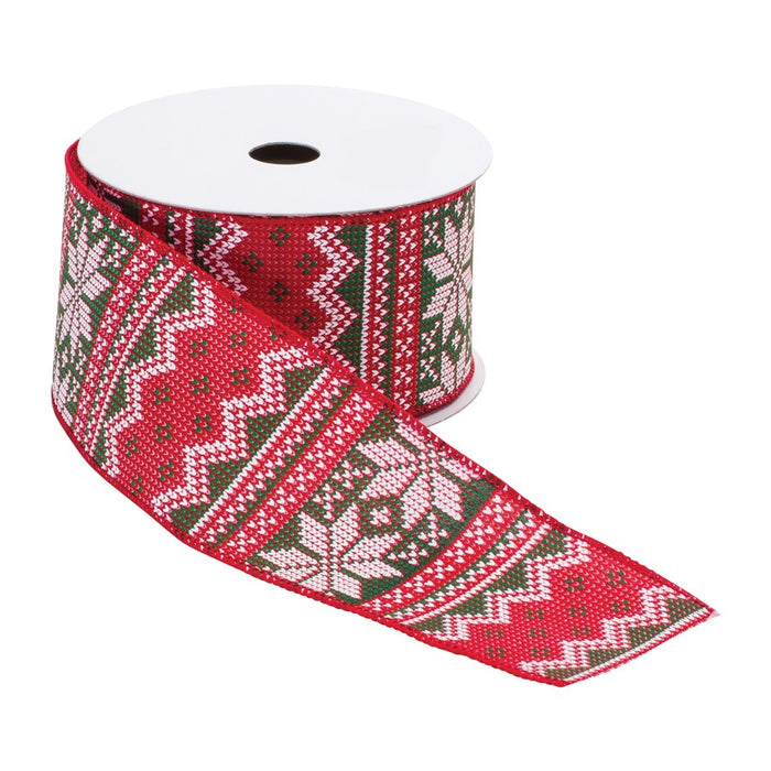 Melrose Nordic Snowflake Pattern Ribbon, Set/22.5"x10 Yds, Red/White