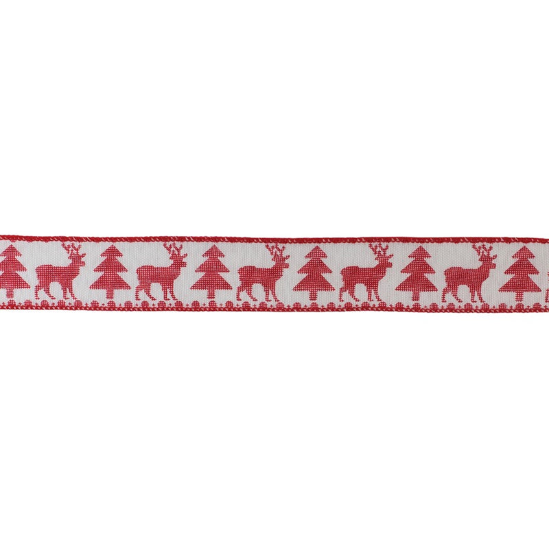 Melrose Wired Polyester Ribbon 2.5"x10 yds, Set of 2, Red/White - 87071DS