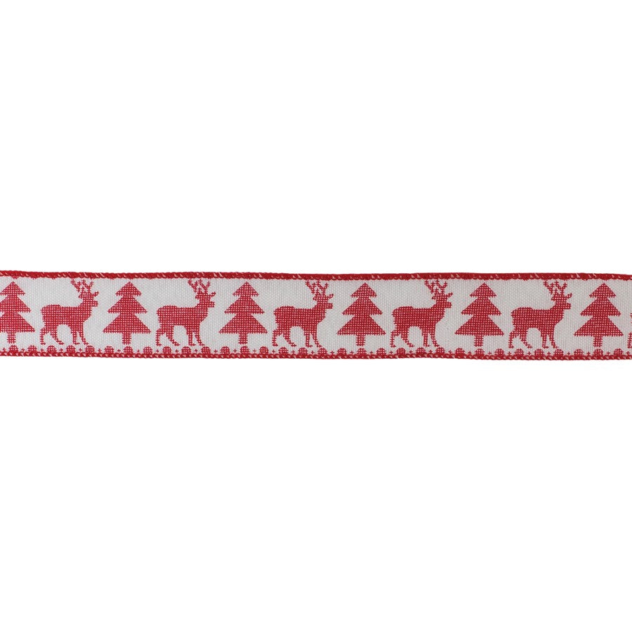 Melrose Wired Polyester Ribbon 2.5"x10 yds, Set of 2, Red/White - 87071DS