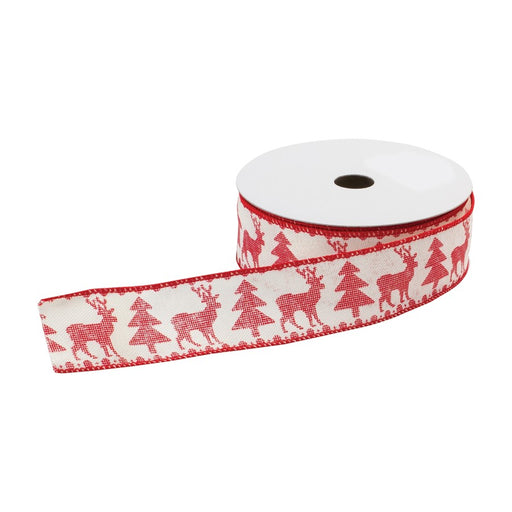 Melrose Wired Polyester Ribbon 2.5"x10 yds, Set of 2, Red/White