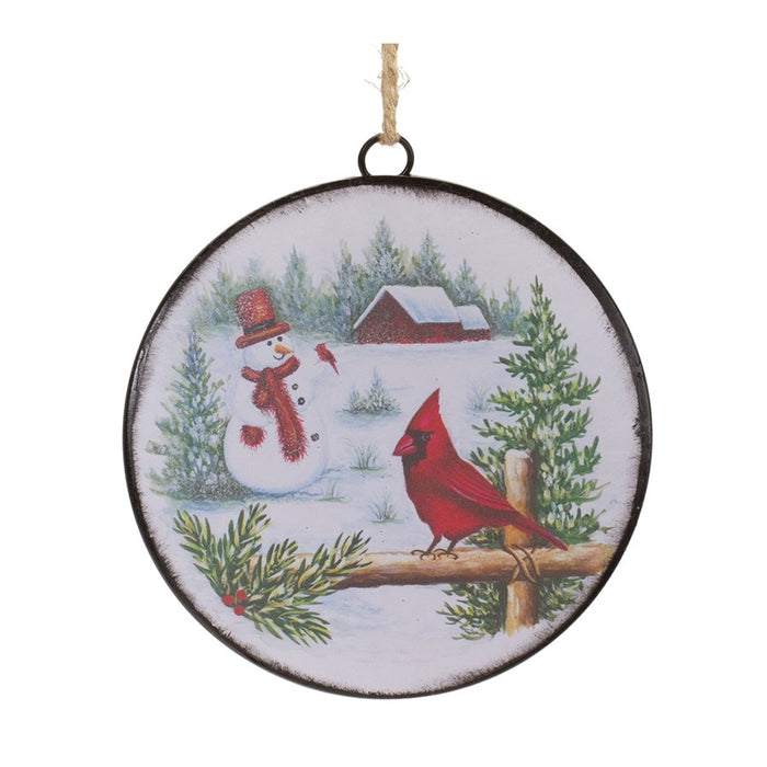 Melrose Woodland Snowman Disc Ornament, Set of 12, White/Red/Green