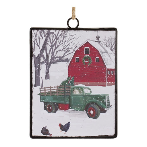 Melrose Glass Truck/Barn Ornament, Set of 12, White/Red/Green - 87080DS