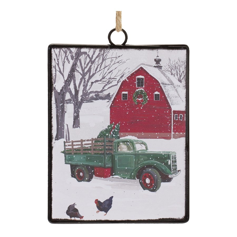 Melrose Glass Truck/Barn Ornament, Set of 12, White/Red/Green - 87080DS