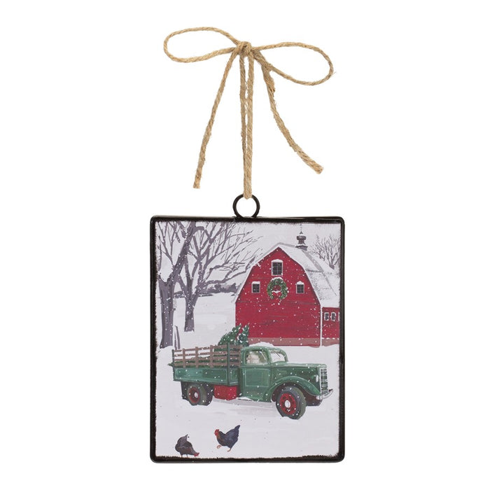 Melrose Glass Truck/Barn Ornament, Set of 12, White/Red/Green
