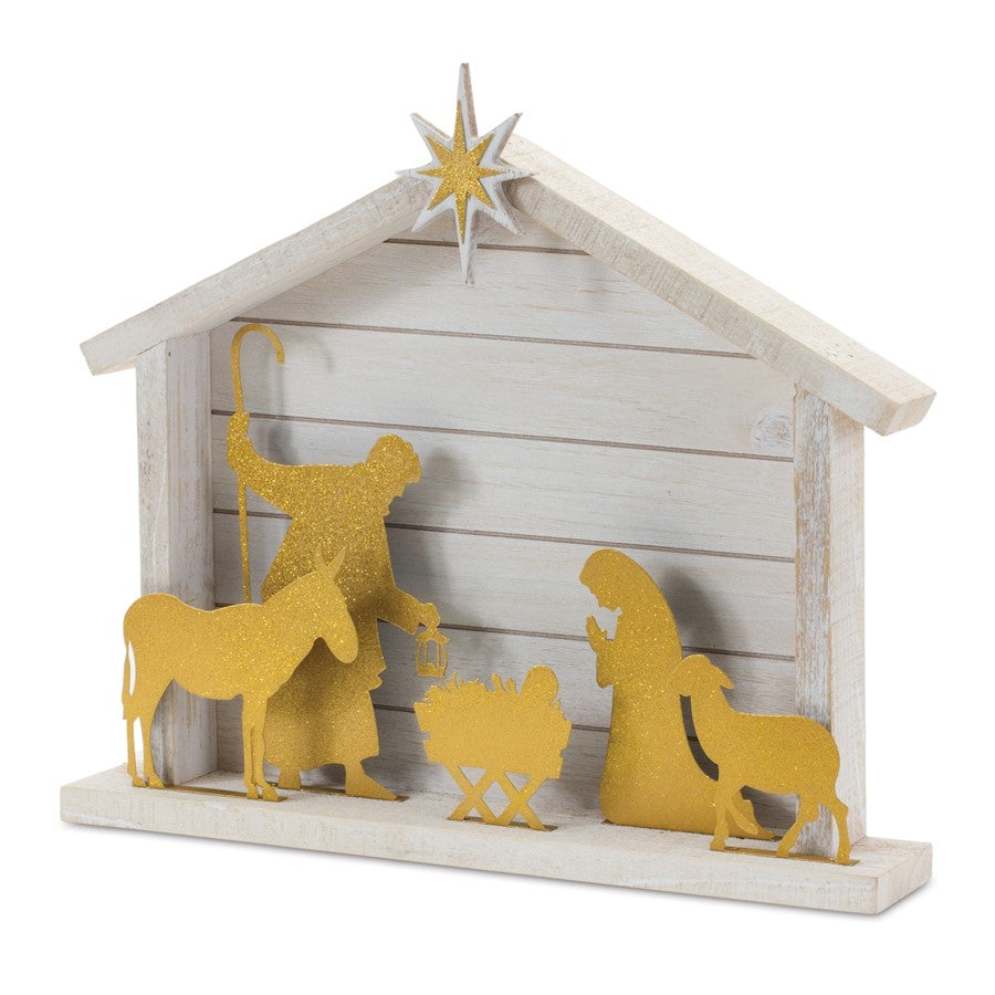 Melrose Cut Out Metal Nativity Scene 17.75"L, White/Black/Gold - 87083DS