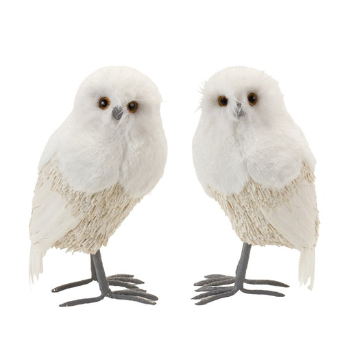 Melrose International Winter Owl Decor, Set of 2, White - 87093DS