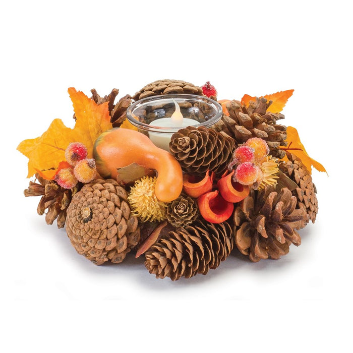 Melrose Mixed Pinecone Berry Votive Holder, Set of 6, Brown/Orange - 87095DS