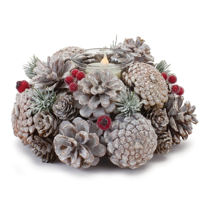 Melrose Frosted Pine Cone Votive Candle Holder, Set of 6, White/Brown - 87097DS