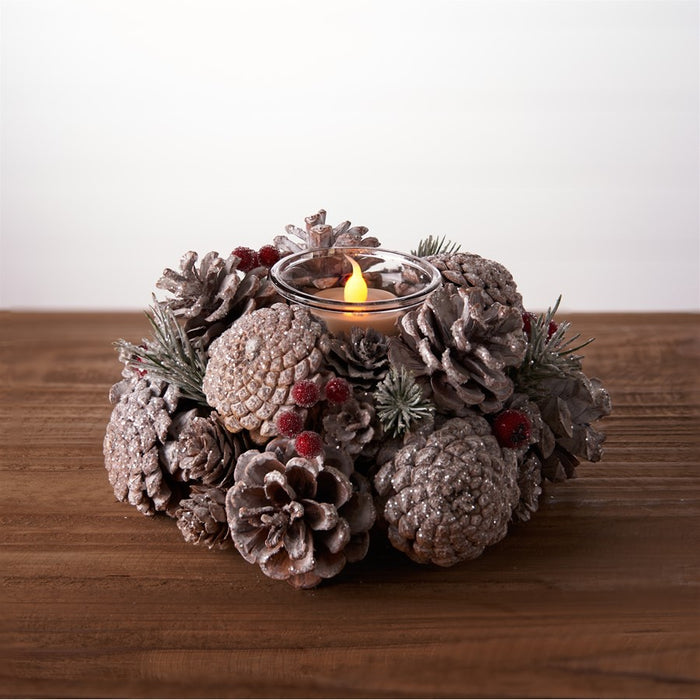 Melrose Frosted Pine Cone Votive Candle Holder, Set of 6, White/Brown
