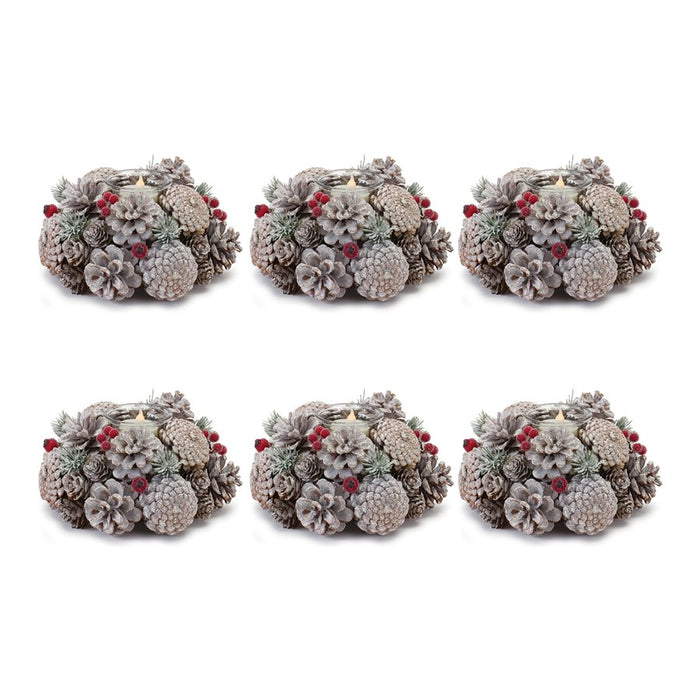 Melrose Frosted Pine Cone Votive Candle Holder, Set of 6, White/Brown