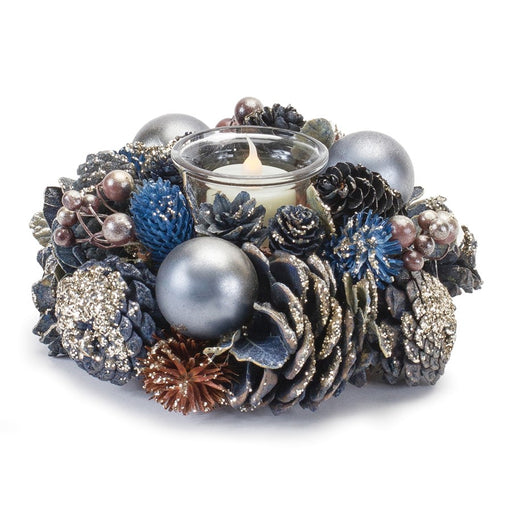 Melrose Pinecone Votive Holder/Glass Insert, Set of 3, Blue/Silver - 87101DS