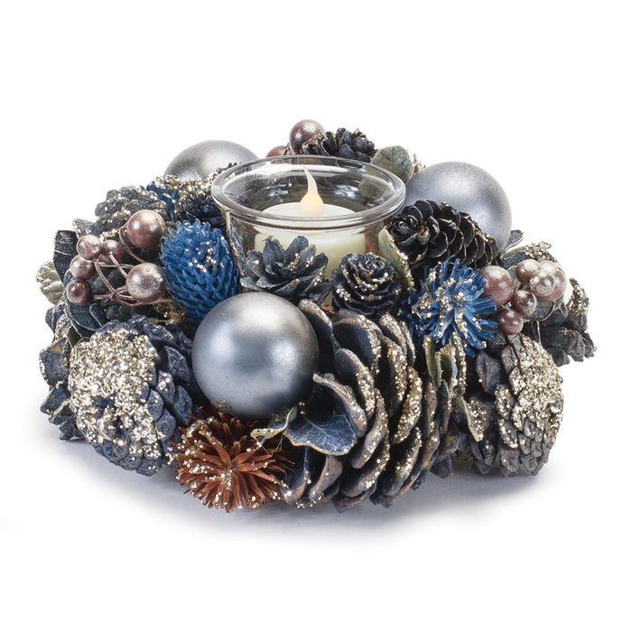 Melrose Pinecone Votive Holder/Glass Insert, Set of 3, Blue/Silver - 87101DS