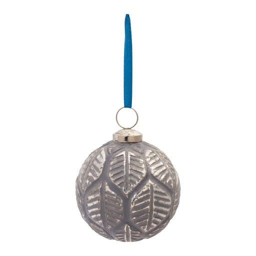 Melrose Etched Leaf Glass Ball Ornament, Set of 6, Blue/Grey