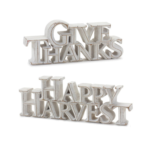 Melrose Happy Harvest/Give Thanks Tabletop Sign, Set of 2, White - 87148DS