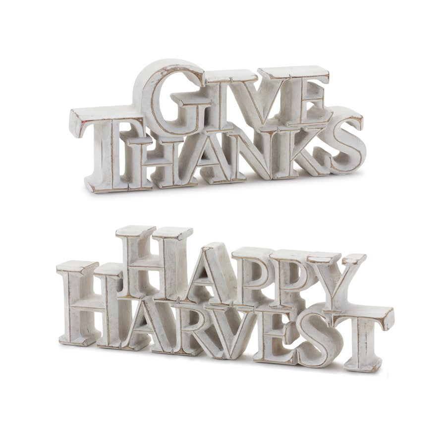 Melrose Happy Harvest/Give Thanks Tabletop Sign, Set of 2, White - 87148DS