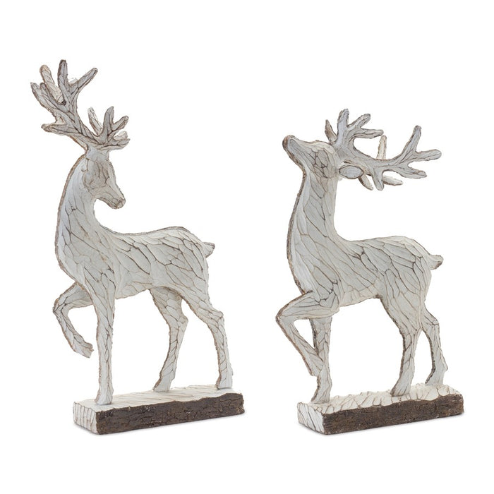 Melrose International Carved Deer Decor, Set of 2, White/Brown - 87149DS