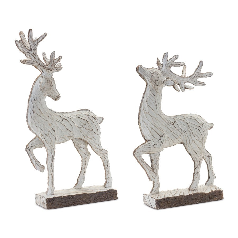 Melrose International Carved Deer Decor, Set of 2, White/Brown - 87149DS