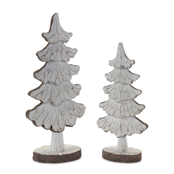Melrose International Carved Pine Tree Decor, Set of 2, Cream/Brown - 87150DS