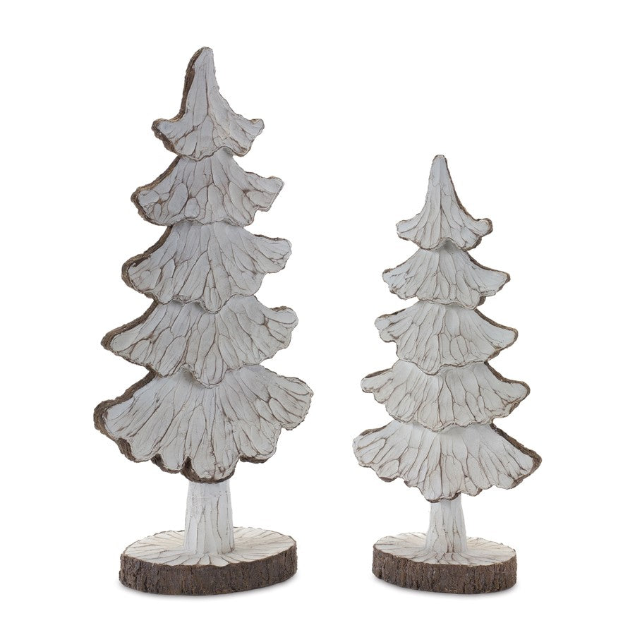 Melrose International Carved Pine Tree Decor, Set of 2, Cream/Brown - 87150DS