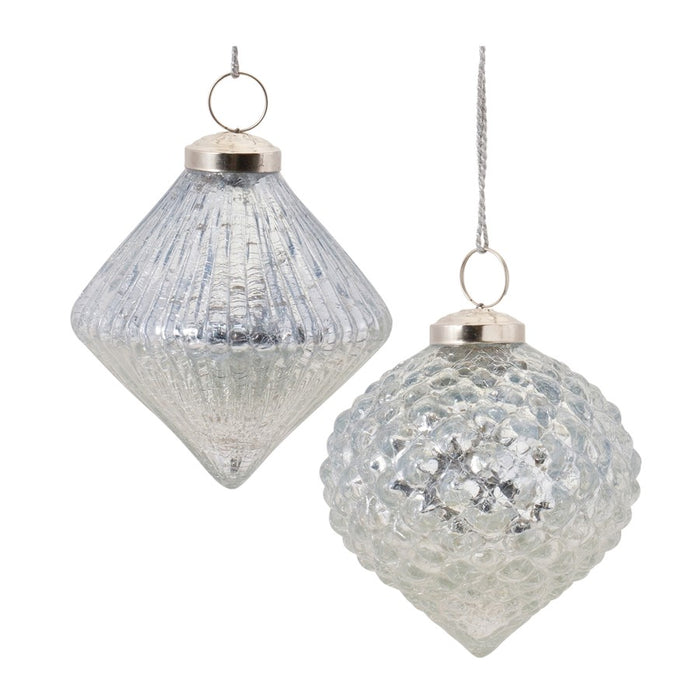 Melrose Textured Mercury Glass Ornament, Set of 6, Blue/White - 87154DS