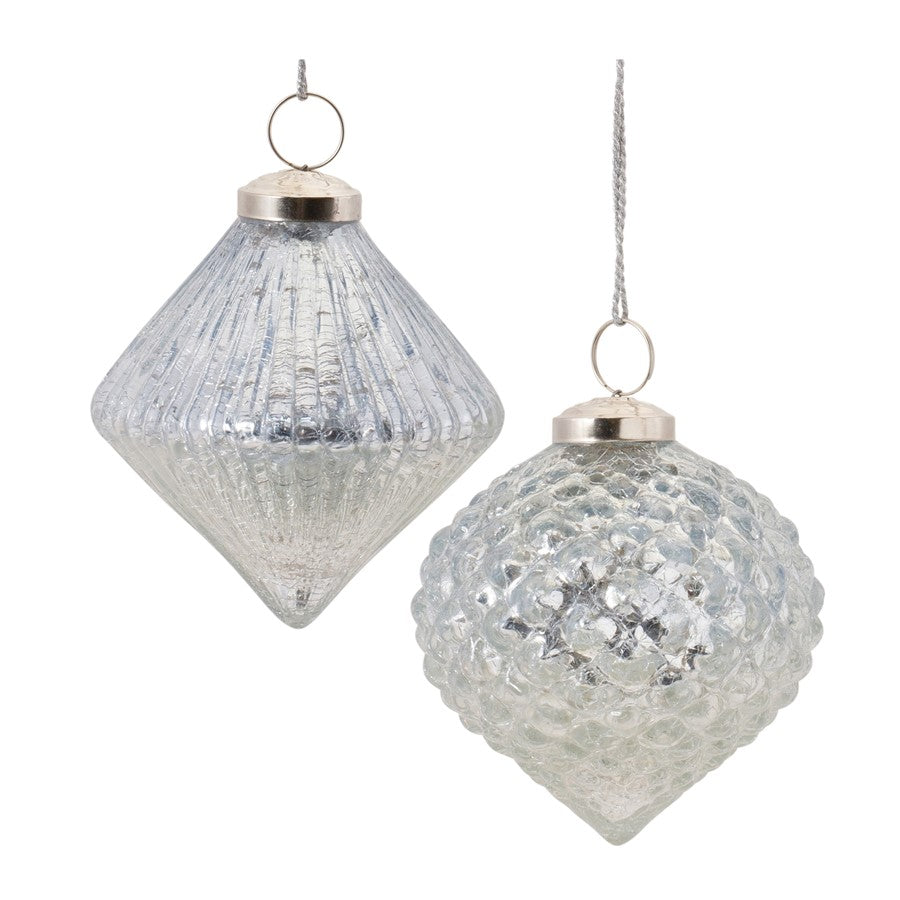 Melrose Textured Mercury Glass Ornament, Set of 6, Blue/White - 87154DS
