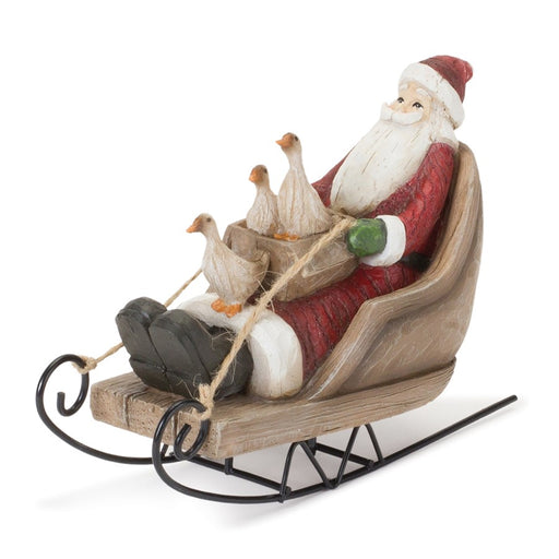 Melrose Farmhouse Santa on Sled Figurine, Set of 2, Brown/Red