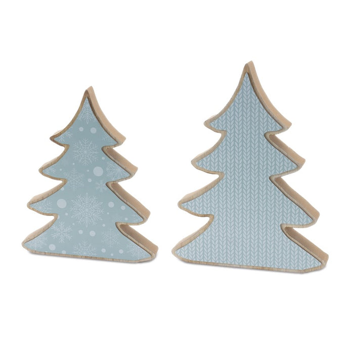 Melrose International Wood Pine Tree Decor, Set of 2, Blue/Brown - 87161DS