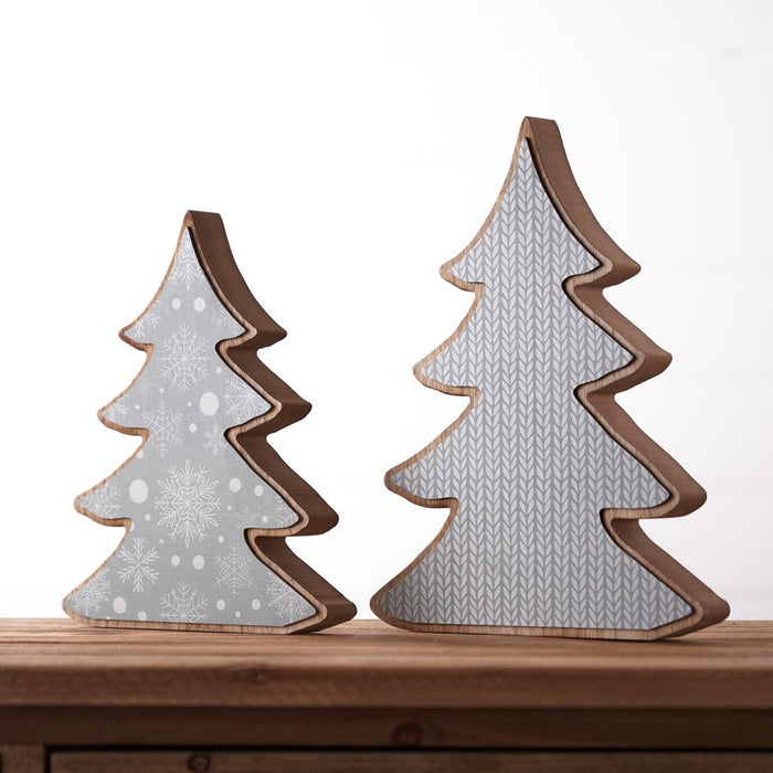 Melrose International Wood Pine Tree Decor, Set of 2, Blue/Brown