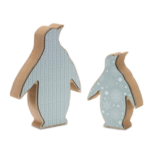 Melrose International Wood Pengu, Decor, Set of 2, Blue/Brown - 87162DS