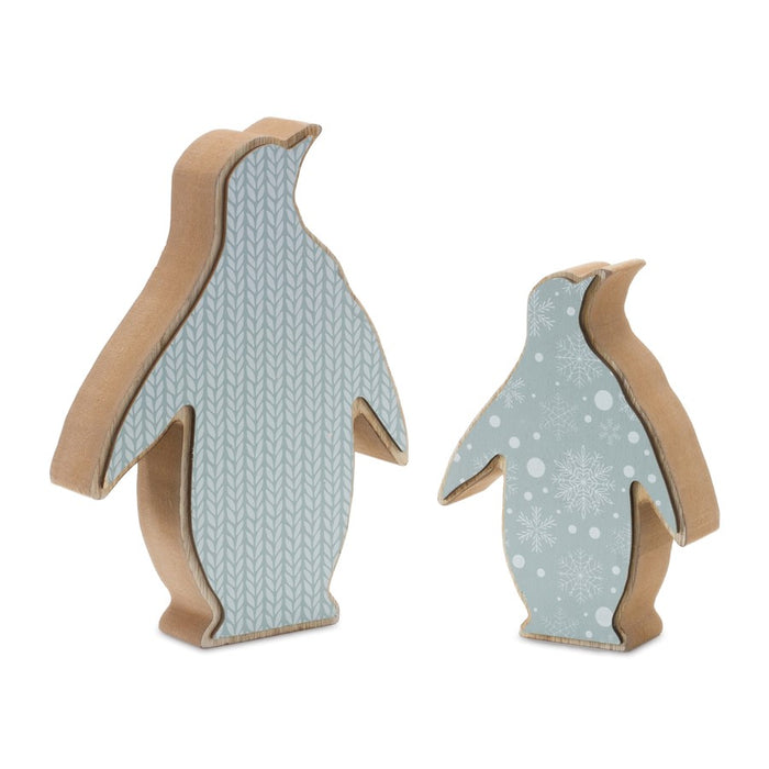 Melrose International Wood Pengu, Decor, Set of 2, Blue/Brown - 87162DS