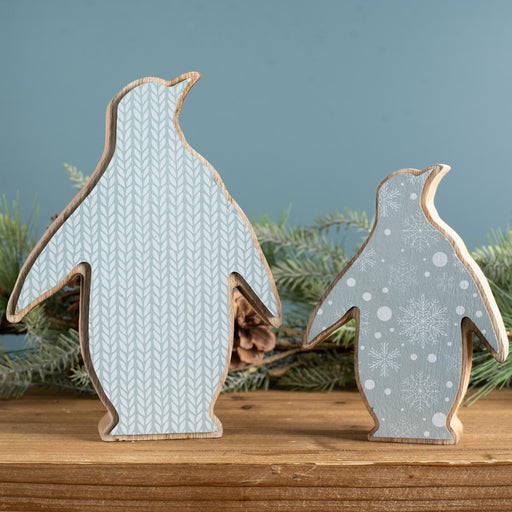 Melrose International Wood Pengu, Decor, Set of 2, Blue/Brown