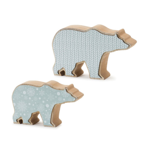 Melrose International Wood Polar Bear Decor, Set of 2, Blue/White/Tan - 87163DS