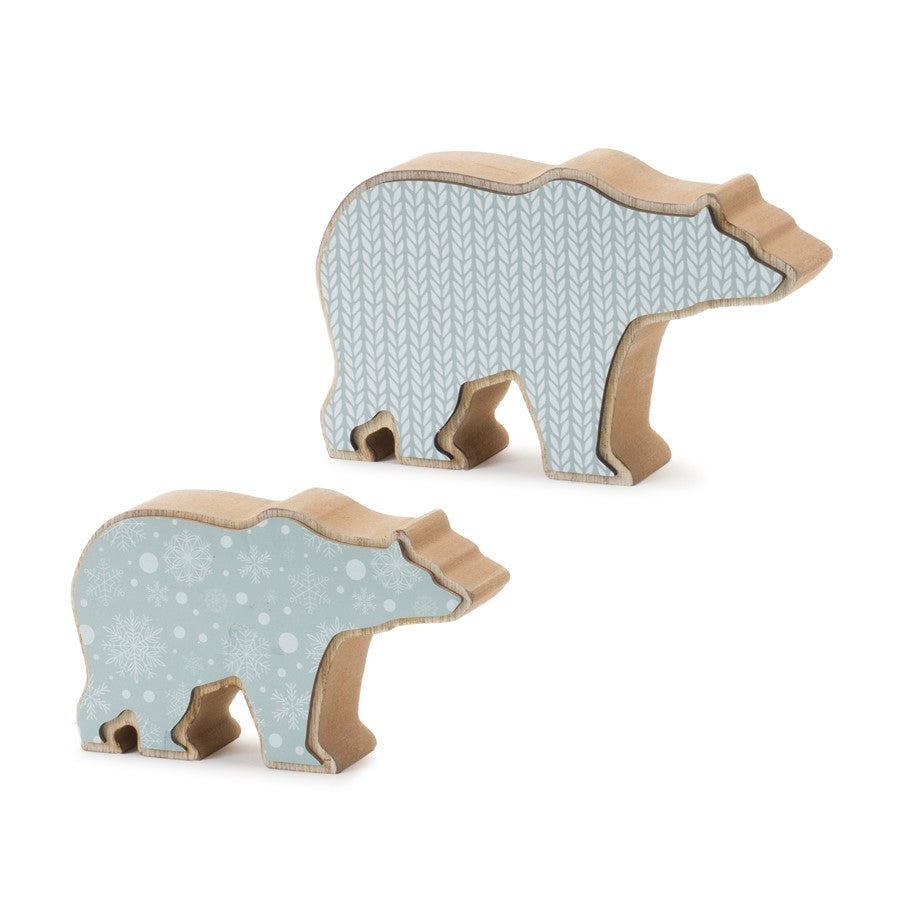 Melrose International Wood Polar Bear Decor, Set of 2, Blue/White/Tan - 87163DS