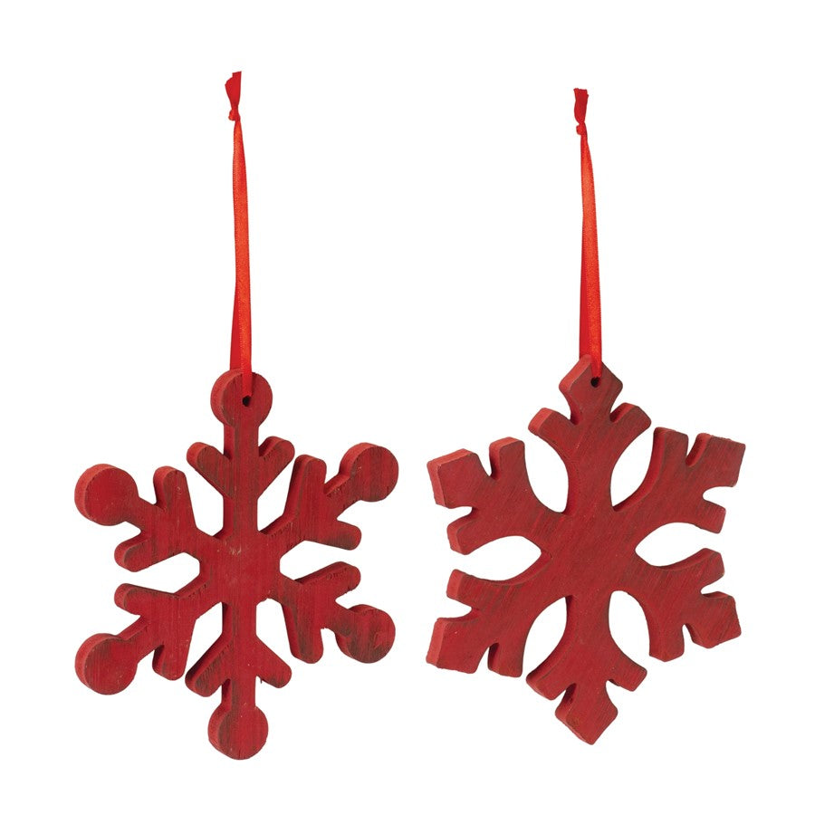 Melrose International Fir Wood Snowflake Ornament, Set of 12, Red - 87166DS