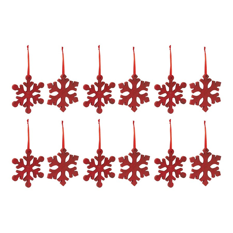 Melrose International Fir Wood Snowflake Ornament, Set of 12, Red