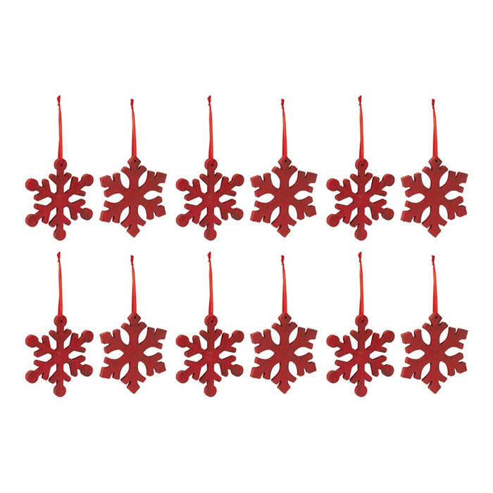 Melrose International Fir Wood Snowflake Ornament, Set of 12, Red