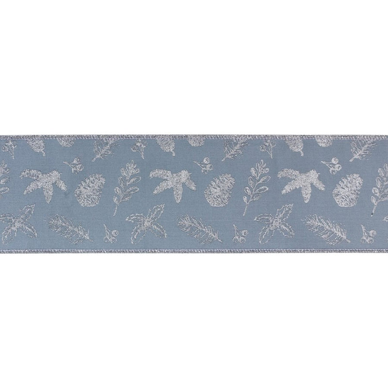 Melrose International Wired Polyester Ribbon 4"x10 yds, Blue/Silver - 87168DS