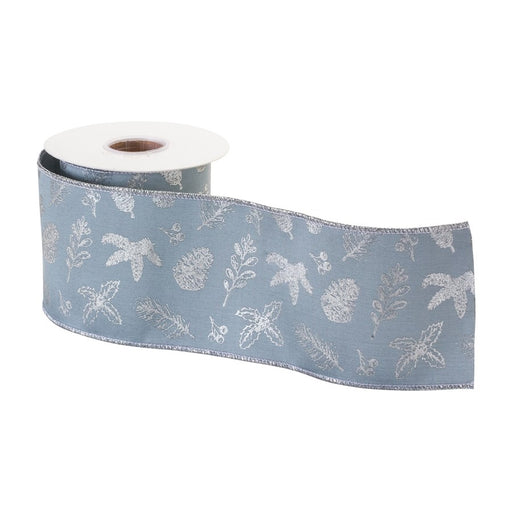 Melrose International Wired Polyester Ribbon 4"x10 yds, Blue/Silver