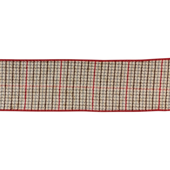 Melrose Int. Wired Polyester Ribbon 4"x10 yds, Beige/Red/Green - 87171DS