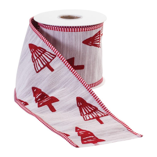 Melrose International Wired Polyester Ribbon 4"x5 yds, Rd/White