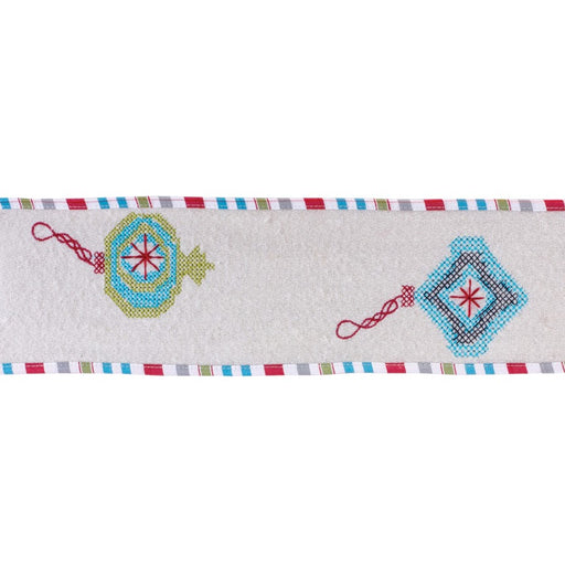 Melrose International Wired Wool Ribbon 4"x5 yds, White/Green/Blue - 87175DS