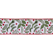 Melrose International Wired Cotton Ribbon 4"x10 yds, White/Green/Red - 87176DS