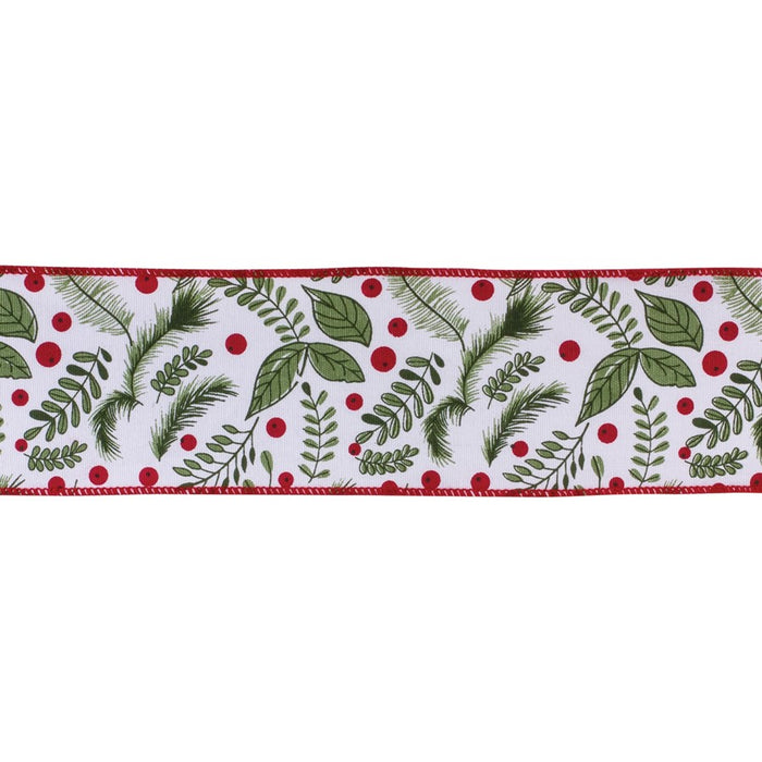 Melrose International Wired Cotton Ribbon 4"x10 yds, White/Green/Red - 87176DS