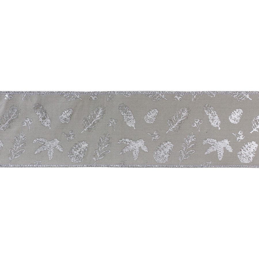 Melrose International Wired Polyester Ribbon 4"x5 yds, Set of 2, Grey - 87181DS