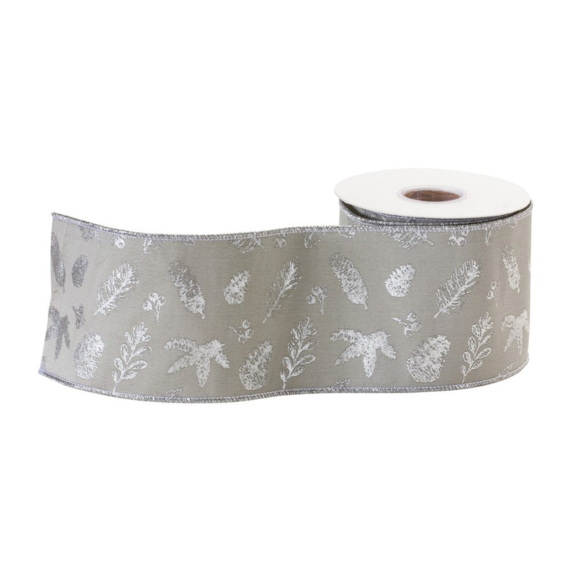Melrose International Wired Polyester Ribbon 4"x5 yds, Set of 2, Grey