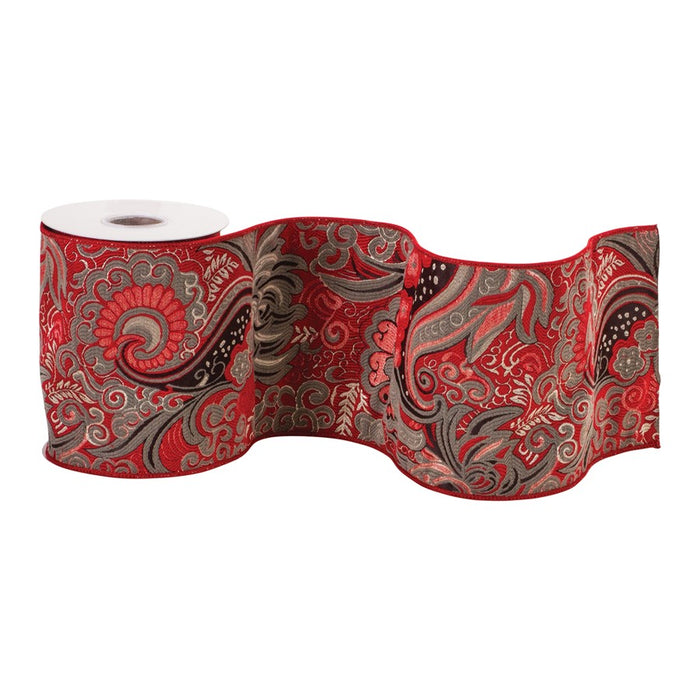 Melrose International Wired Polyester Ribbon 6"x5 yds, Red/Gold